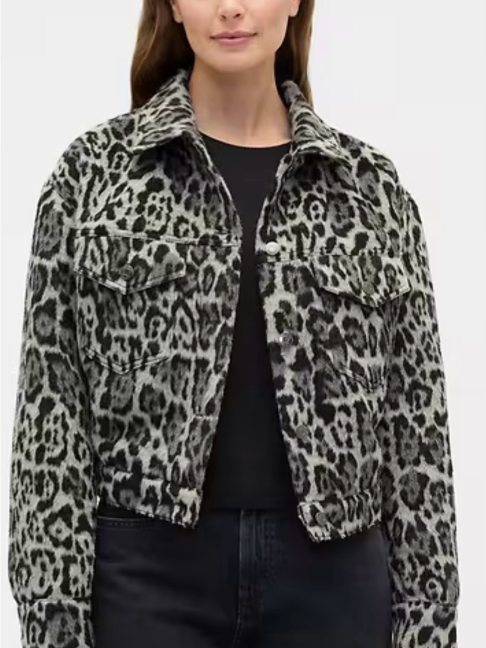 GAP Relaxed Cropped Textured Icon Jacket Leopard Size S